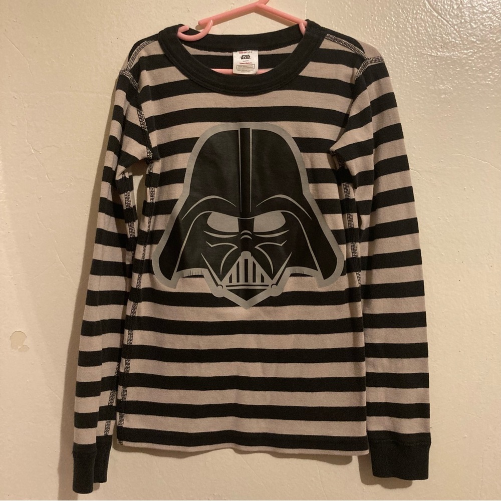 Hanna Andersson Star Wars Darth Vader Pajama Top Boys Sz 8 Striped Black Gray